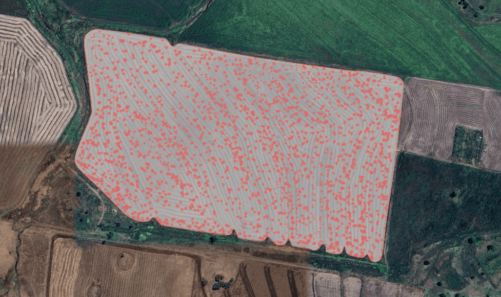 Spot spray field showing targeted coverage