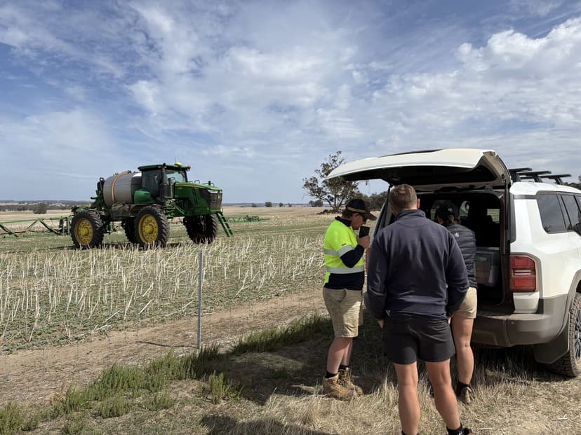 Spray rig in field with precision application technology